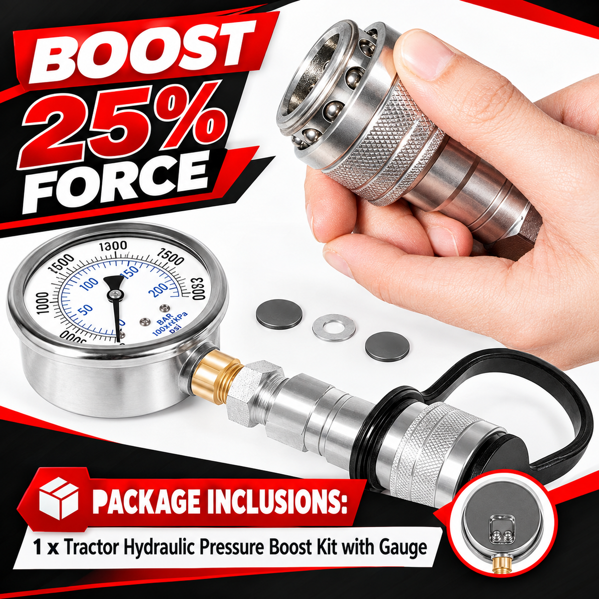 Tractor Hydraulic Pressure Boost Kit with Gauge