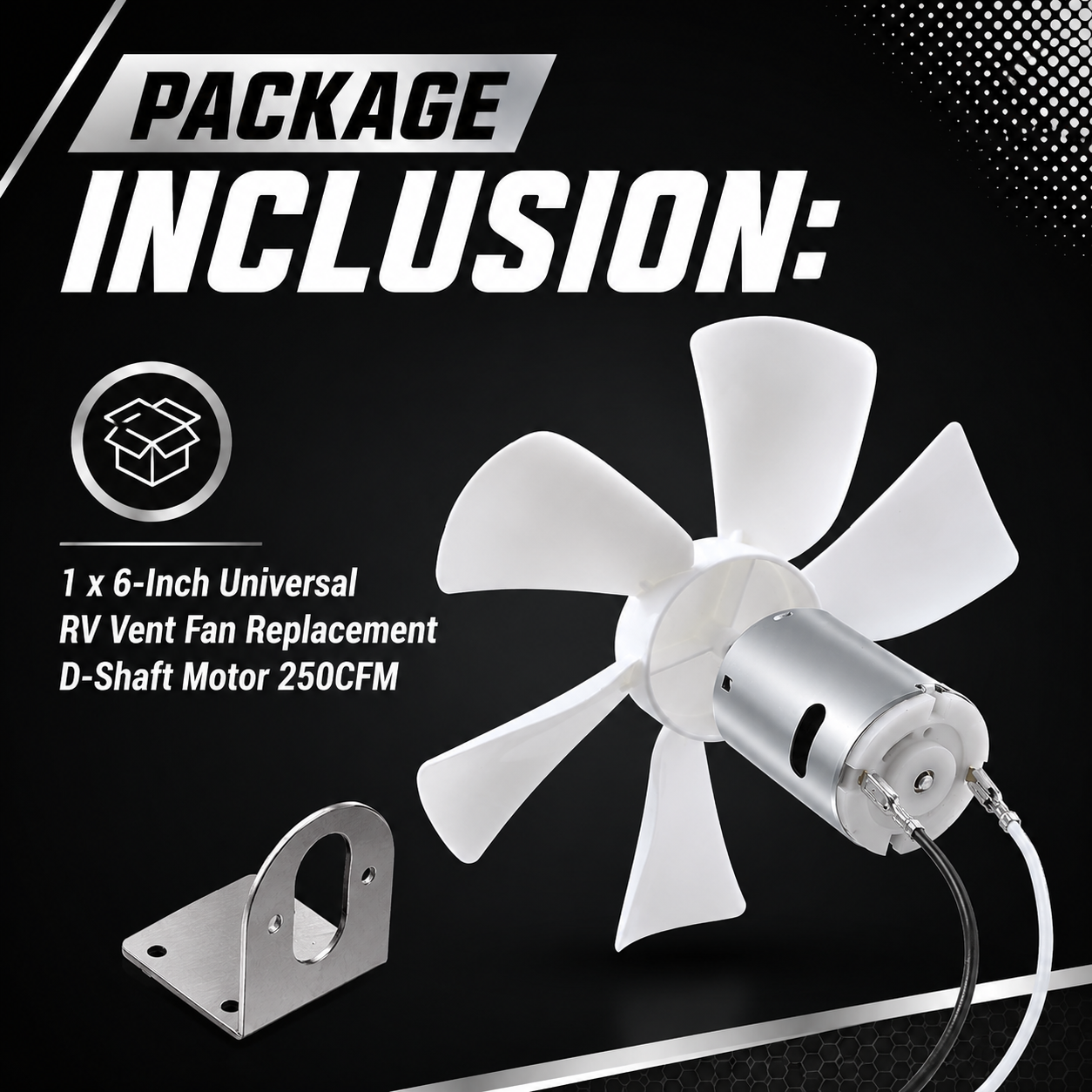 6-Inch Universal RV Vent Fan Replacement D-Shaft Motor 250CFM