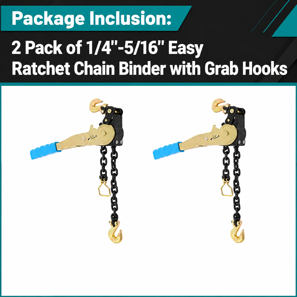 2-Pack 1/4"-5/16" Easy Ratchet Chain Binder with Grab Hooks