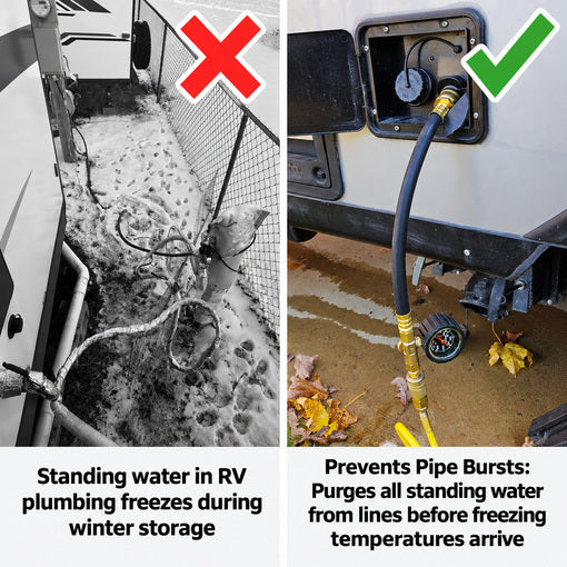 RV Winterizing Hose with Pressure Gauge Control Valve and Blowout Adapters