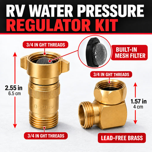 RV Water Pressure Regulator Kit with 90-Degree Swivel Elbow