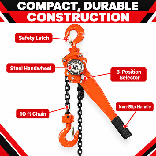 Heavy-Duty 3/4 Ton 10 Feet Levered Chain Hoist