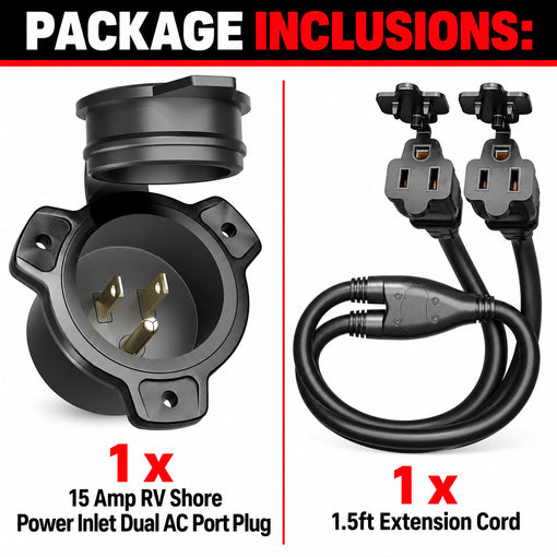 15 Amp RV Shore Power Inlet Dual AC Port Plug