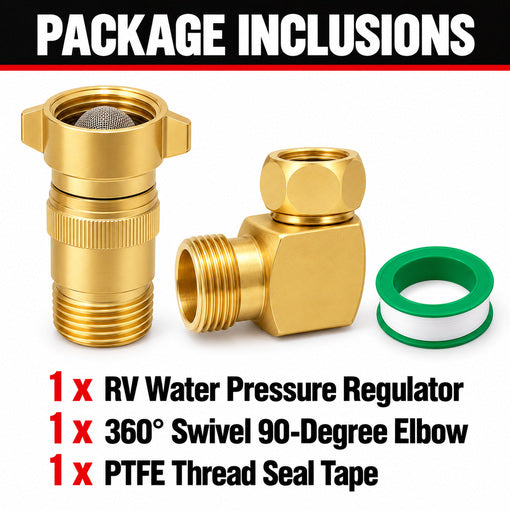 RV Water Pressure Regulator Kit with 90-Degree Swivel Elbow